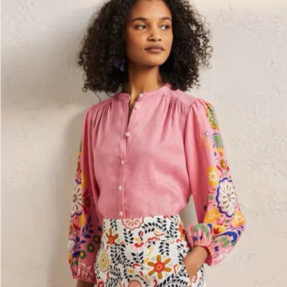 Boden Alicia Embroidered Linen Blouse